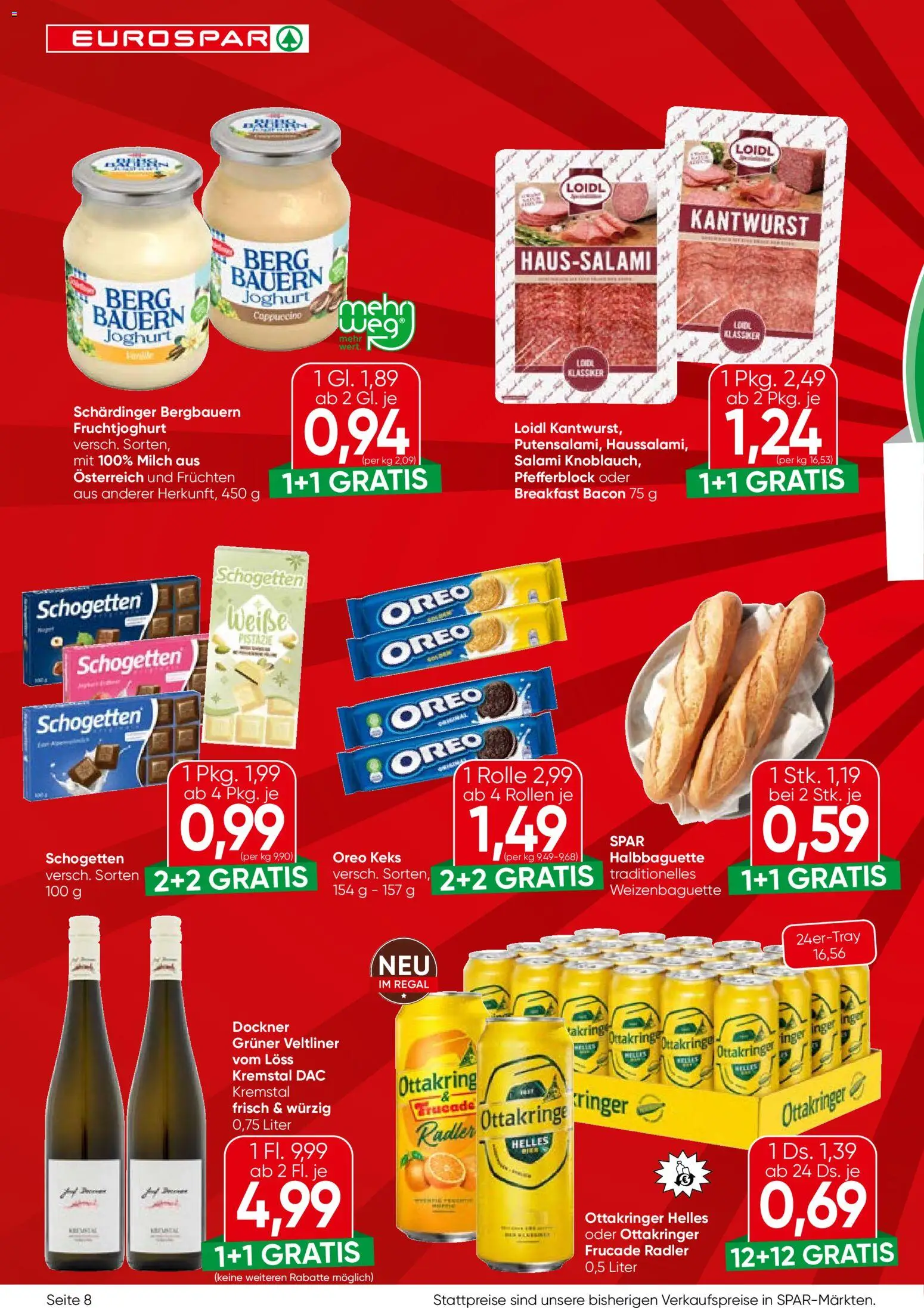 Eurospar Flugblatt gültig ab 09.04.2026 | Seite: 8 | Produkte: Rizsliszt, Regal, Milch, Joghurt